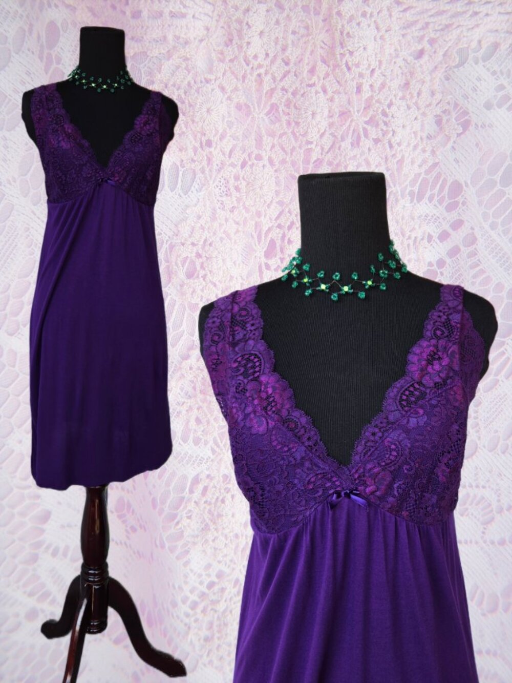 Vintage-Style Purple Slip Dress Nightie Rayon Y2k-Style